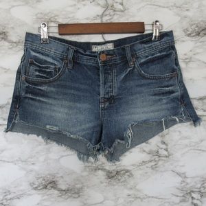 Free People Button Fly Denim Cutoff Shorts Frayed Hem Size 26